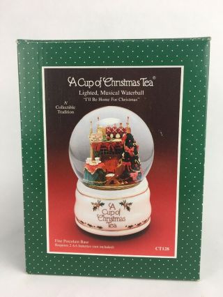 A Cup Of Christmas Tea Lighted,  Musical Waterball Snow Globe Waldman House