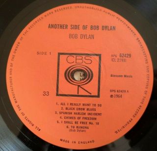 Bob Dylan Lp Another Side Of Bob Dylan Uk Cbs Mono 1st Press Textured A1 B1,