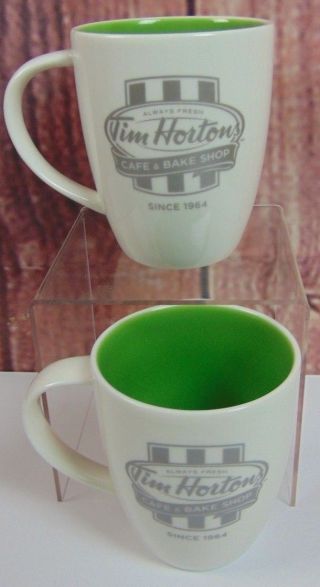 Tim Hortons Cafe And Bake Shop Limited Edition Coffee Mugs Green Inner 2014.