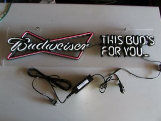 Budweiser " This Buds For You " Led Opti Neo Neon Beer Sign Bar Light Bud 36 "
