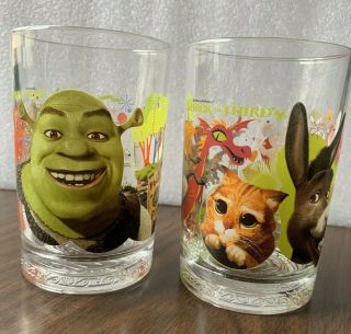 Shrek The Third 2007 Collectible Mcdonald Glasses Set Of 2 -