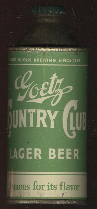 Scarce Green Goetz Country Club Lager Cone Top Beer Can W/cap,  St.  Joseph,  Mo.