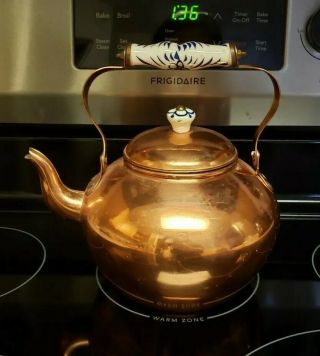 Vintage Odi Solid Copper Teapot Kettle Portugal Porcelain Bead Handle