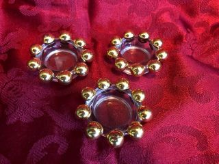 Candlewick Set Of Three 2 - 1/2 " Salt Dips W/ Hand Fired Bright Gold Beads