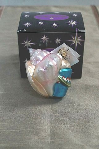 Christopher Radko 1999 Conch Shell Glass Christmas Ornament Pink Blue