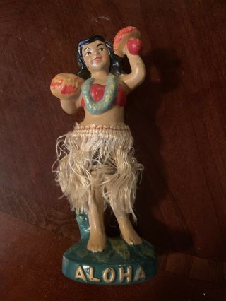 Vintage Chalkware Hawaiian Hula Girl Dancer Dashboard Bobble Nodder Japan Aloha
