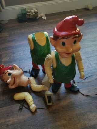 Vintage 1950 Era Christmas Elf With Lantern 22 Inches Tall Hard Plastic Jointed