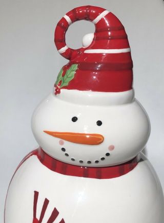 Adorable 13 Inch Pier 1 Ceramic Tabletop Christmas Snowman Cookie Or Candy Jar 2