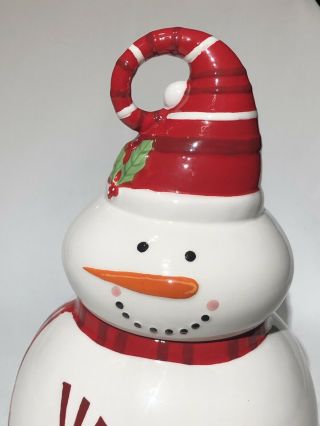 Adorable 13 Inch Pier 1 Ceramic Tabletop Christmas Snowman Cookie Or Candy Jar 3