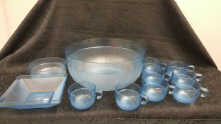 Tupperware Preludio Blue Salad/punch Bowl,  8 Punch Cups And Snack Bowls