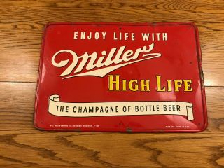 1953 Miller High Life Beer Metal Embossed Advertising Sign Beer Brewery Sign