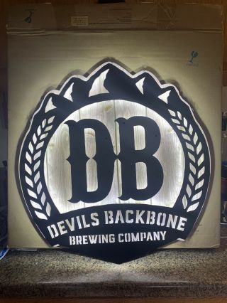 Devils Backbone Brewing Distressed Metal Wood Led Beer Sign 21”x19”