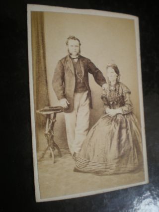 Cdv Old Photograph Man Woman By Clarke At Bangor Wales C1860s Ref 512 (10)