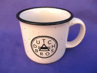 Dutch Bros Brothers White Speckled Coffee Mug Cup W/ Inspirational Logo Euc