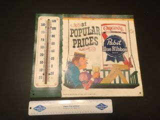 Pabst Blue Ribbon Beer Sign With Thermometer For Man Cave 14 X 17 "