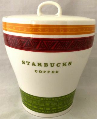 2005 Starbucks Coffee Company Multi - Color Ceramic Coffee Canister W/airtight Lid