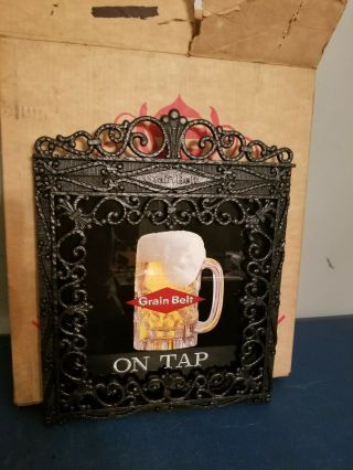 (vtg) 1960s Grain Belt Beer Reverse On Glass Beer Mug Sign (nos) Old Stock Mn