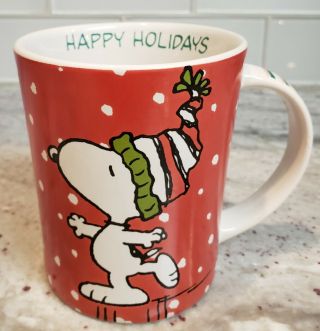 Snoopy Mug Christmas Happy Holidays Peanuts Coffee Cup Dog Red Green Gibson 2