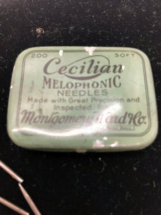 Montgomery Wards Co.  " Cecilian " Melophonic Needles Tin,  Victrola Tin