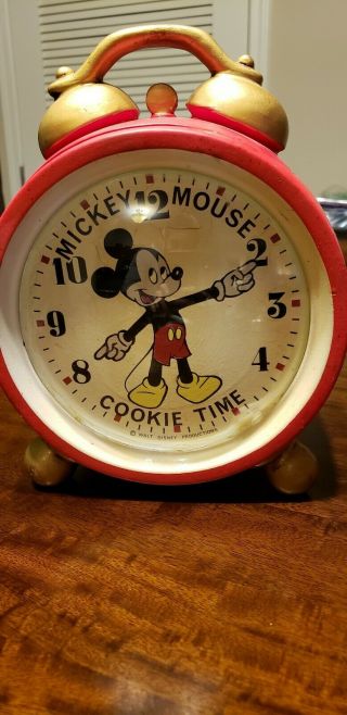 Vintage Cookie Jar Walt Disney Mickey Mouse Time Alarm Clock Vtg Red Glass