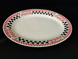 1996 White And Black Check With Red Coca Cola By Gibson 13 " Oval Serving Platter