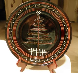 Wisconsin Pottery Redware K&k Interiors Large Christmas Plate With Tree Euc