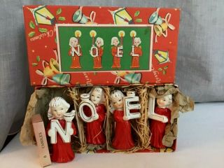 Vintage Relco Christmas Angel Red Candle Holders Noel Orig Box Candles Japan Exc