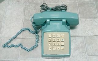 Vg Vintage Aqua - Blue At&t Pushbutton Desk Phone Trd100 //