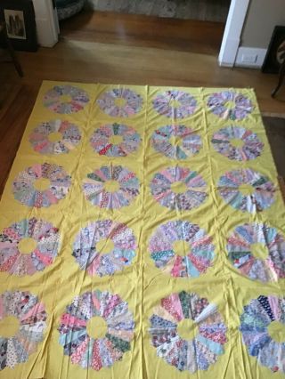 Vintage Sweet Dresden Plate Quilt Top Hand Sewn Large 87.  5 " X 67 " Feedsack