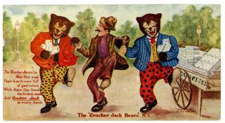 Cracker Jack Bears - Bears Dancing W/ Man - Postcard No 6 - Advertising/fantasy