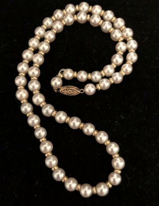 Vintage Pearl And Gold Bead Necklace 15”