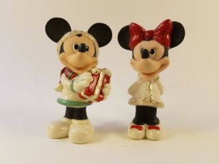 Mickey Mouse Minnie Christmas Lenox Sweethearts Salt & Pepper Shakers Porcelain