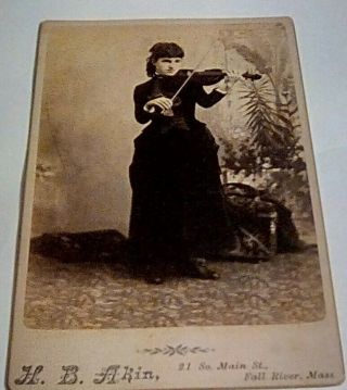 Antique Cabinet Card - Young Woman Playing A Violin