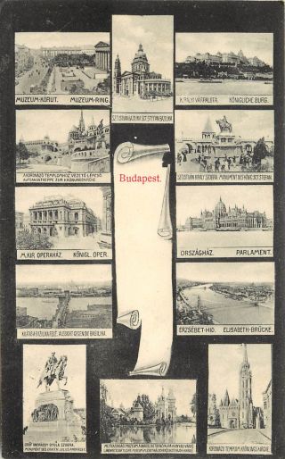 Vintage Postcard Multiview Budapest Hungary Famous Buildings And Monuments