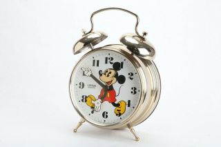 Disney Vintage Mickey Mouse Twin Bell Alarm Clock Lorus Quartz Japan Lfd767g - K