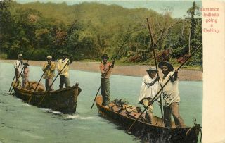C1911 Postcard Talemanca Indians Going A Fishing In Boats,  Costa Rica,  Posted