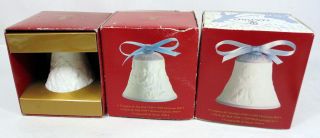 Set Of 3 Lladro Christmas Bell Porcelain Ornaments 1997,  1998,  1999