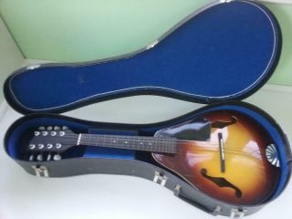 Mandolin With Hard Side Leatherette Case Vintage With Blue Velour Lining