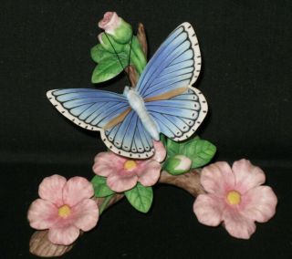 Lenox Hand Crafted Fine Porcelain Adonis Blue Butterfly Pink Flowers Figurine