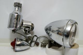 Vintage Miller British Cycle Dynamo Lamp Set Old Bicycle Lights Headlight & Rear