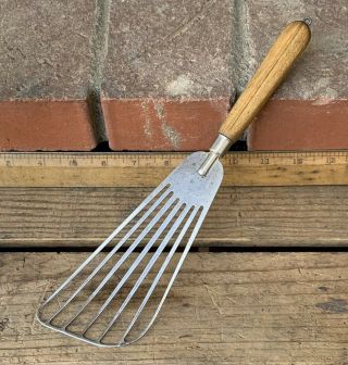 Vintage A&j Batter Beater Slotted Spatula With Wooden Handle