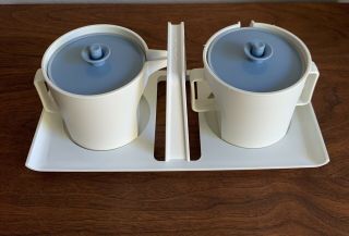 Vintage Tupperware Sugar Bowl And Creamer Set Blue And Off - White 1414 And 1415