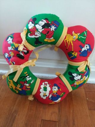 Vintage Disney Christmas Wreath Cloth Micky Mouse Donald Duck Bambi Goofy Pluto