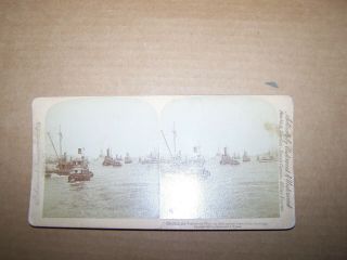Stereo View Card Fleet Returns From Santiago 1898