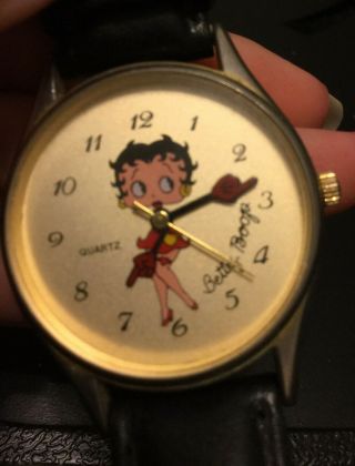 Womens Betty Boop Black Leather Wrist Watch 1993