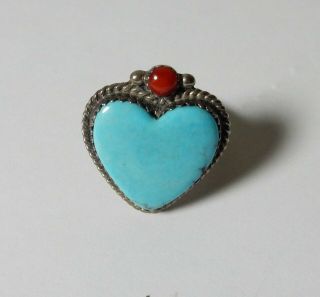 Vintage Rb Running Bear Navajo Turquoise & Coral Sterling Silver Ring Size 6.  75