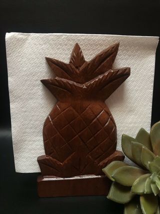 Vintage Wooden Tiki Style Carved Pineapple Napkin Or Letter Holder