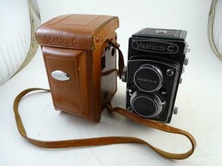 Vintage Yashica - C Retro Film Camera Double Lens Japan Yashikor Leather Case Tlr