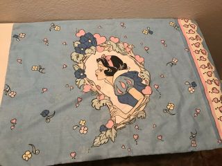 Vintage 90s Disney Snow White Twin Sheet Set W/ 1 Pillowcase Bedding