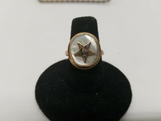 Vintage 10k Yellow Gold Order Of The Eastern Star Ring Mother Of Pearl.  Sz 8 1/2